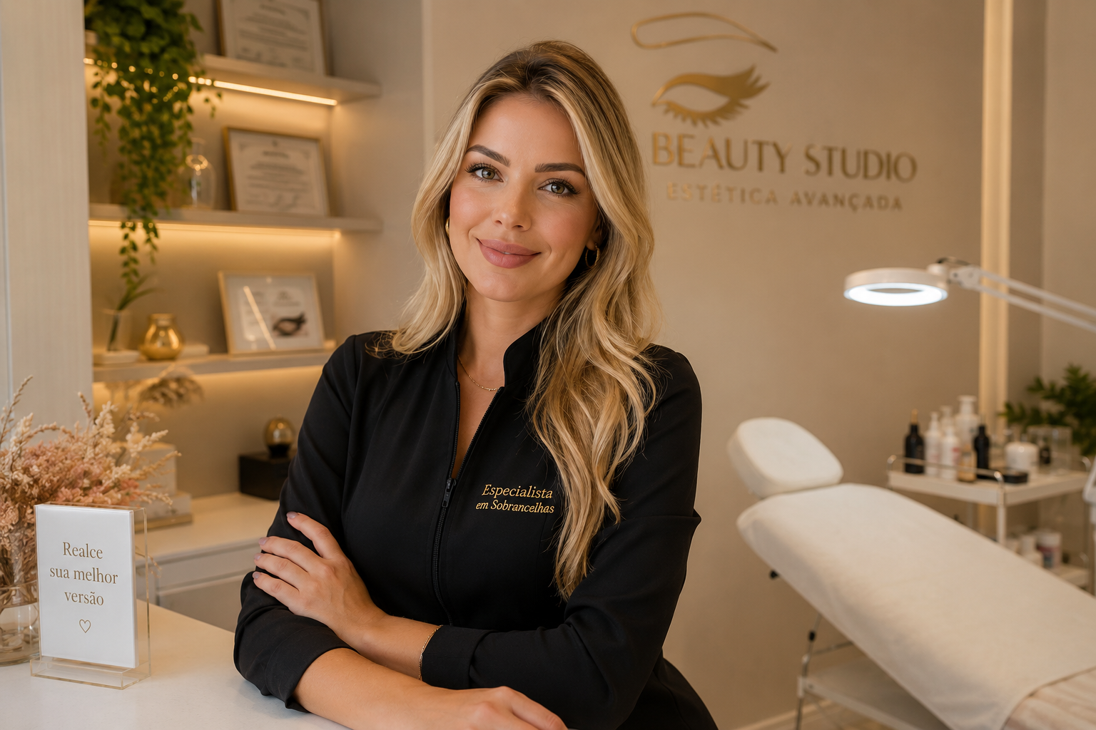 Marina, especialista em sobrancelhas, no Beauty Studio
